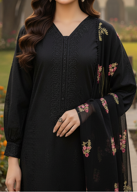 Grace W190-Embroidered 3pc marina dress with Embroidered chiffon dupatta.