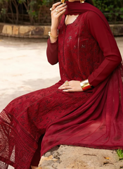 Grace W863-Embroidered 3pc Chikankari Marina Dress With Embroidered Chikankari Chiffon Dupatta.