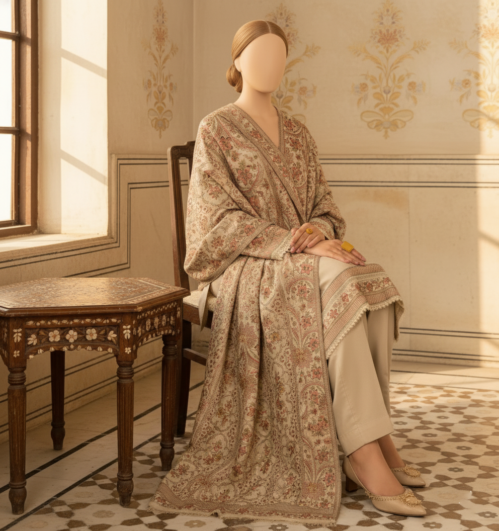 Sarinnah Premium D40-Luxury Formal Heavy Embroidered Karandi Shawl.