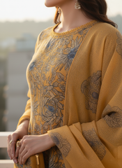 Grace W80 - Embroidered 3pc linen dress with embroidered chiffon dupatta.