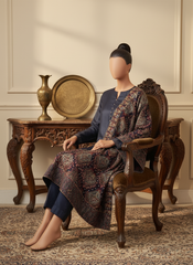 Beselle-Embroidered Karandi Navy Blue Shawl