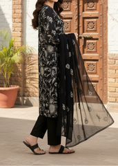 Grace W185 - Embroidered 3pc marina dress with embroidered chiffon dupatta