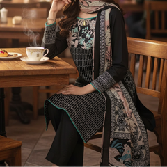 Grace W537-Embroidered 3pc khaddar dress With Printed shawl.