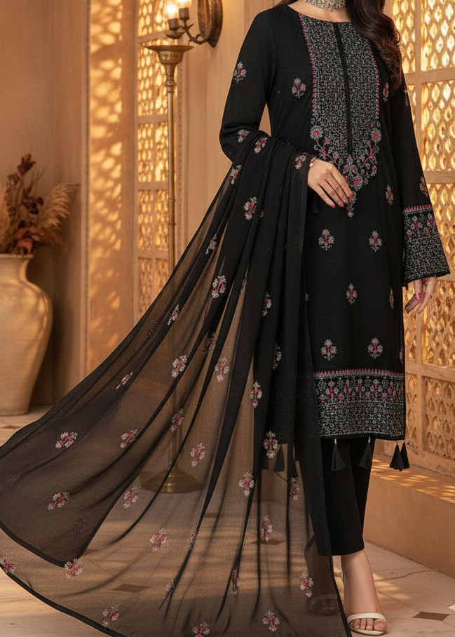 Grace W460- Embroidered 2pc Velvet Shirt with Embroidered chiffon dupatta.