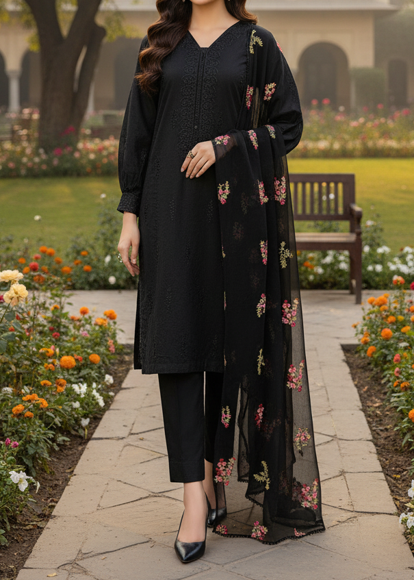 Grace W190-Embroidered 3pc marina dress with Embroidered chiffon dupatta.