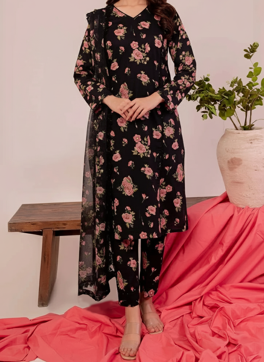 Grace W813 - Digital Printed 3pc Karandi Dress With Digital Printed Karandi Shawl.