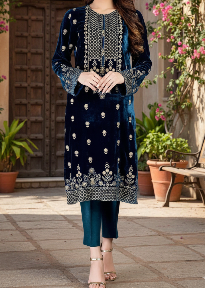 Grace W437- Embroidered Velvet Shirt