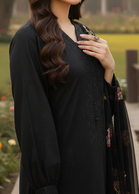 Grace W190-Embroidered 3pc marina dress with Embroidered chiffon dupatta.