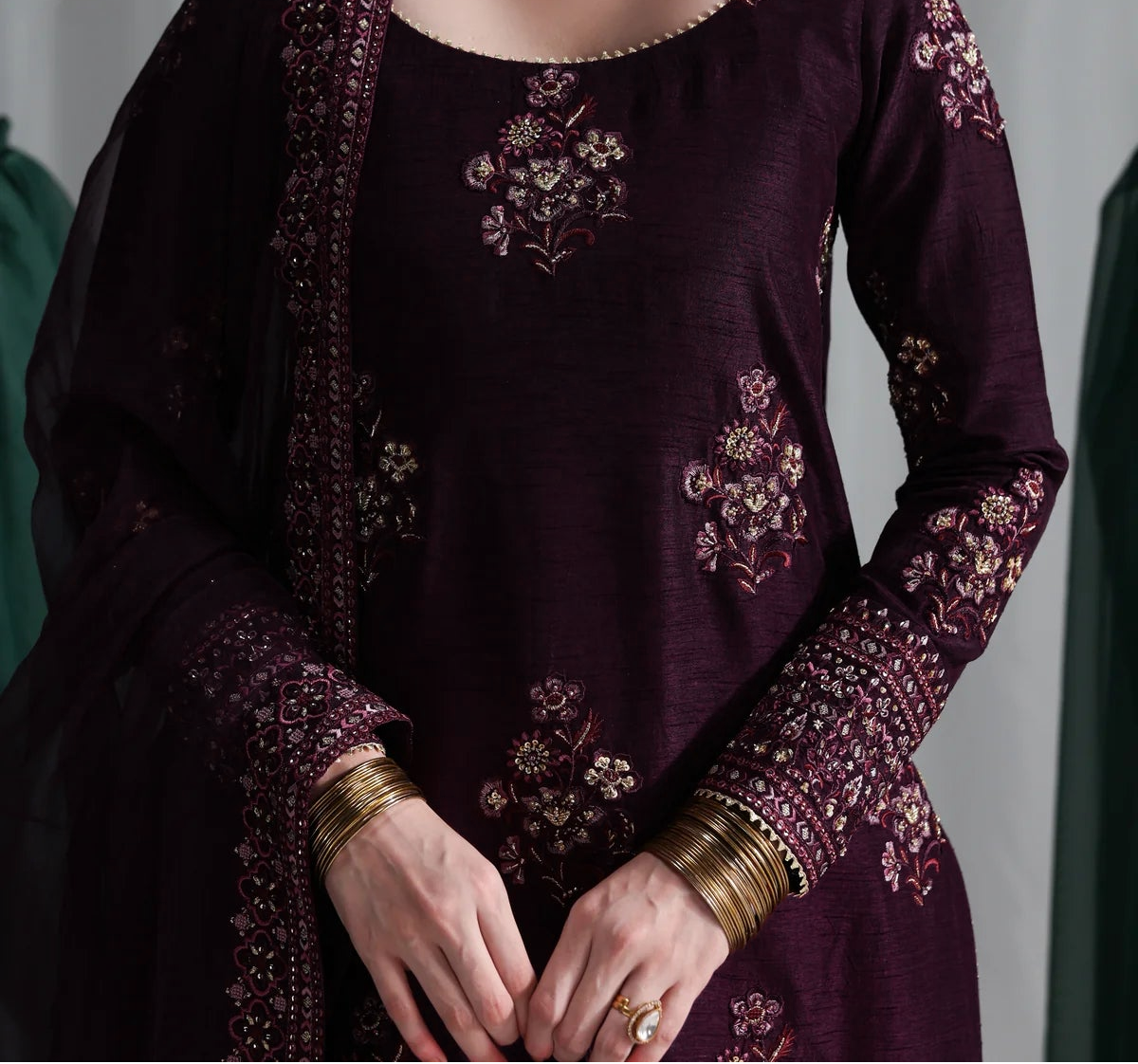 Grace W774 - Embroidered Sequence 3pc Marina Dress With Embroidered Sequence Chiffon Dupatta.