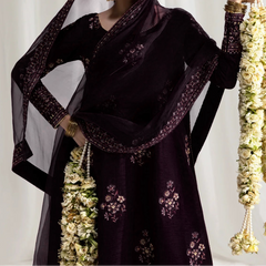 Grace W774 - Embroidered Sequence 3pc Marina Dress With Embroidered Sequence Chiffon Dupatta.