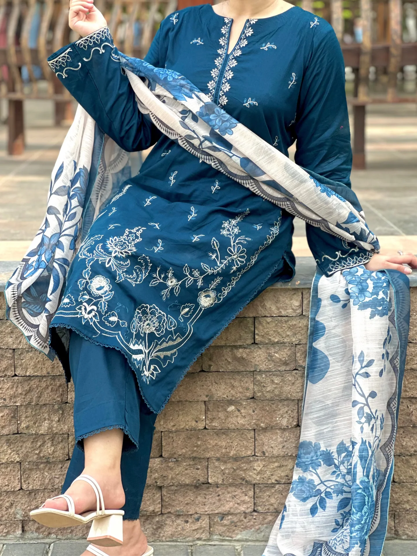 Grace W752-Embroidered 3pc Marina Dress With Printed Shawl.