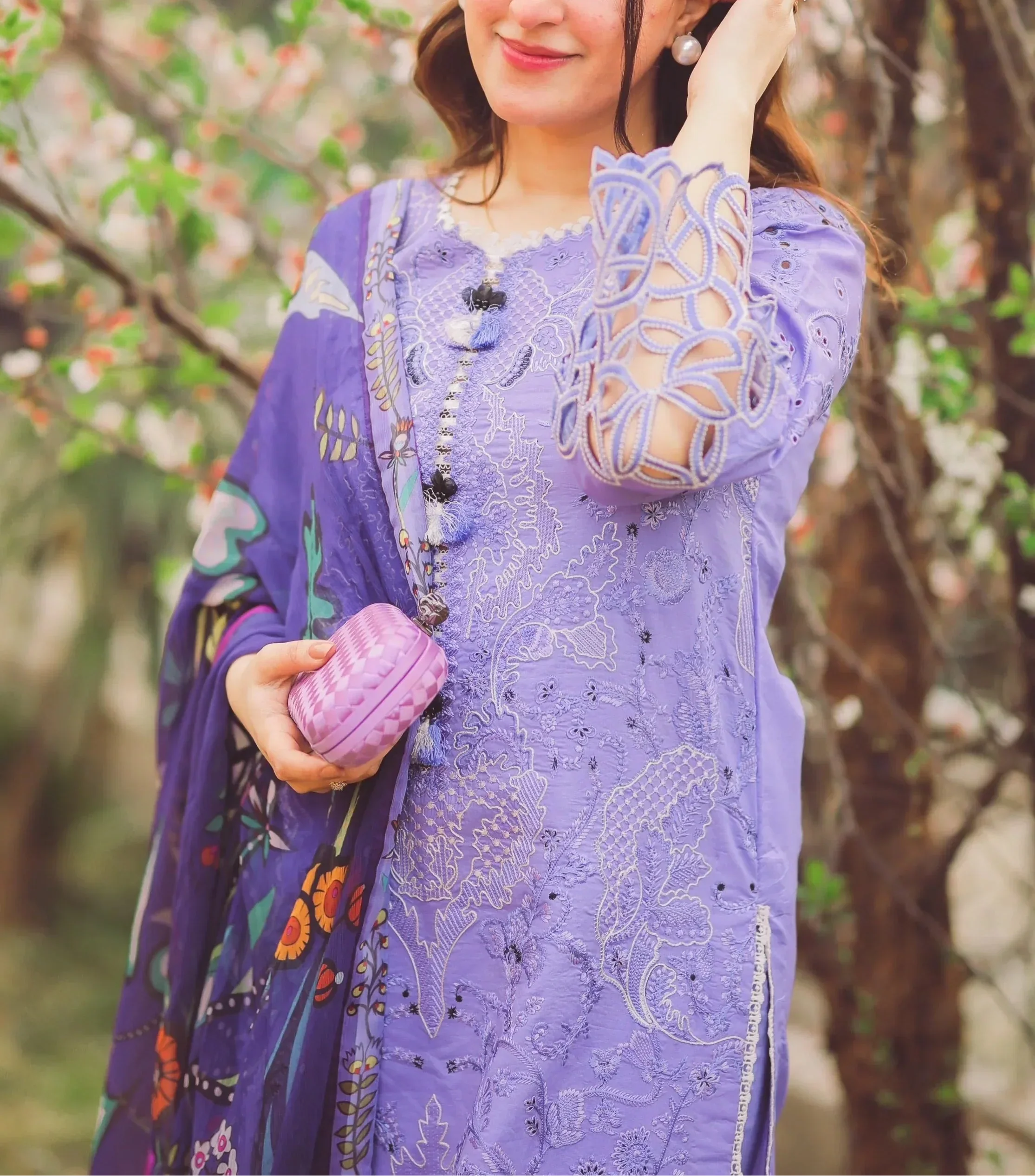 Grace Z102- Stitched Embroidered 3pc lawn dress with Digital printed munaar dupatta