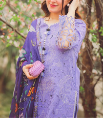 Grace Z102- Stitched Embroidered 3pc lawn dress with Digital printed munaar dupatta