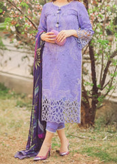 Grace Z-(W749) - Stitched Embroidered 3pc Marina Dress With Printed Shawl.