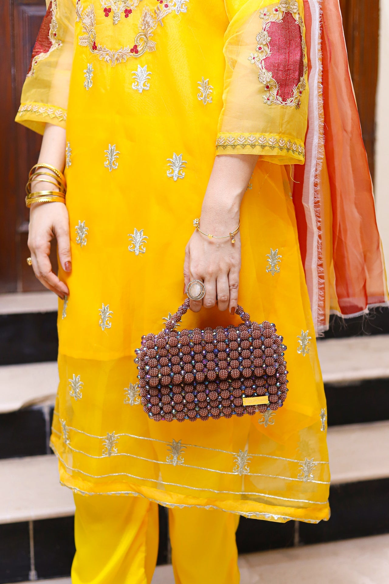 Grace Z-(W476)- Stitched Embroidered 3pc organza dress with Embroidered Organza Duppata.