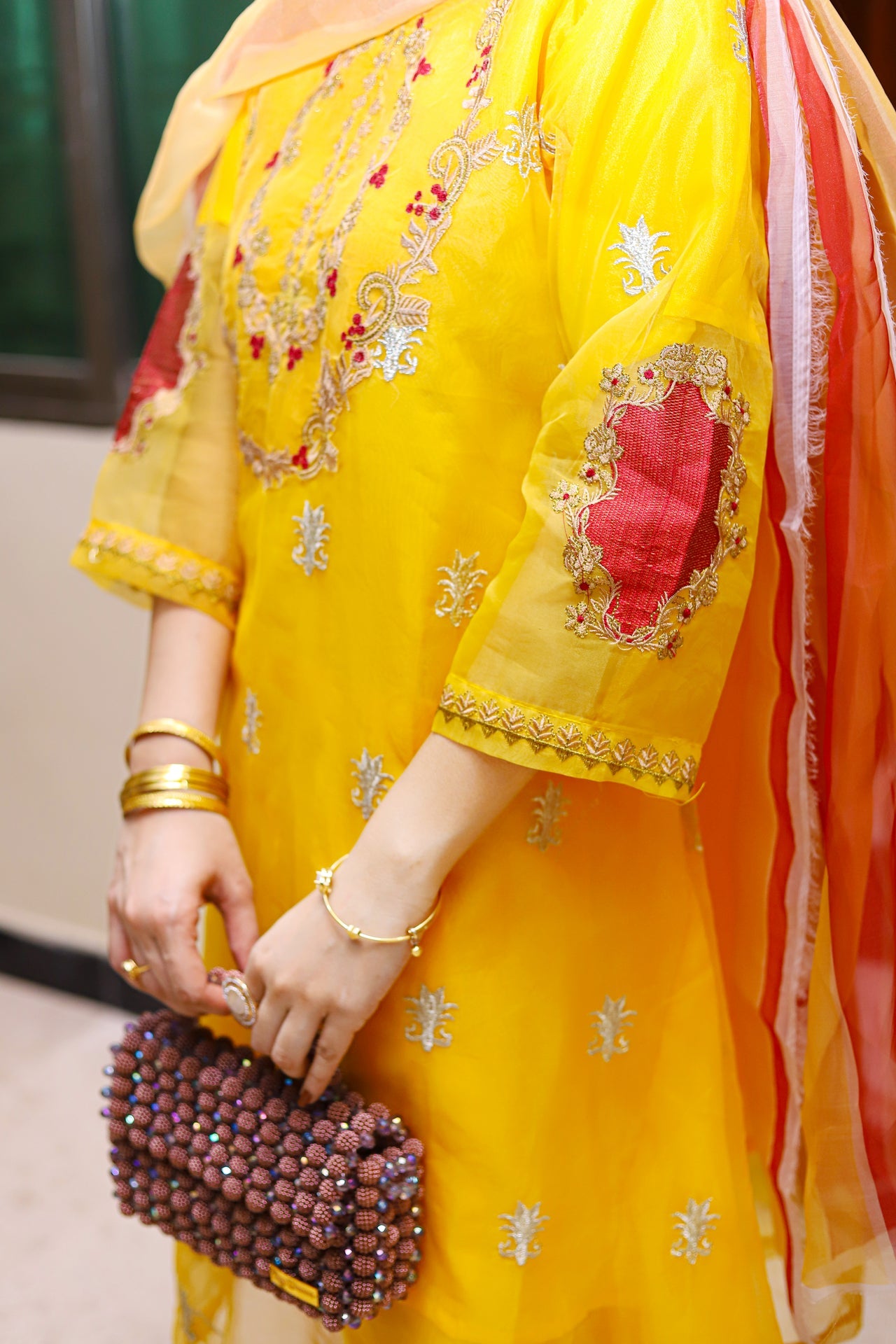 Grace Z-(W476)- Stitched Embroidered 3pc organza dress with Embroidered Organza Duppata.