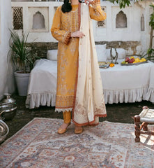 Grace Z-(W761 ) - Stitched Embroidered 3pc Marina Dress With Embroidered Marina Shawl.