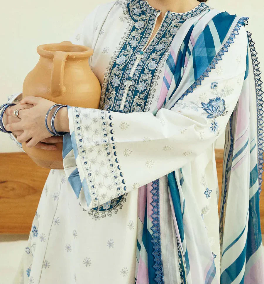 Grace Z(1265)- Stitched Embroidered 3pc Lawn Dress With Printed Munar Dupatta.