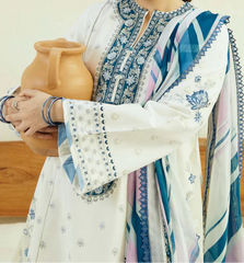 Grace Z(1265)- Stitched Embroidered 3pc Lawn Dress With Printed Munar Dupatta.