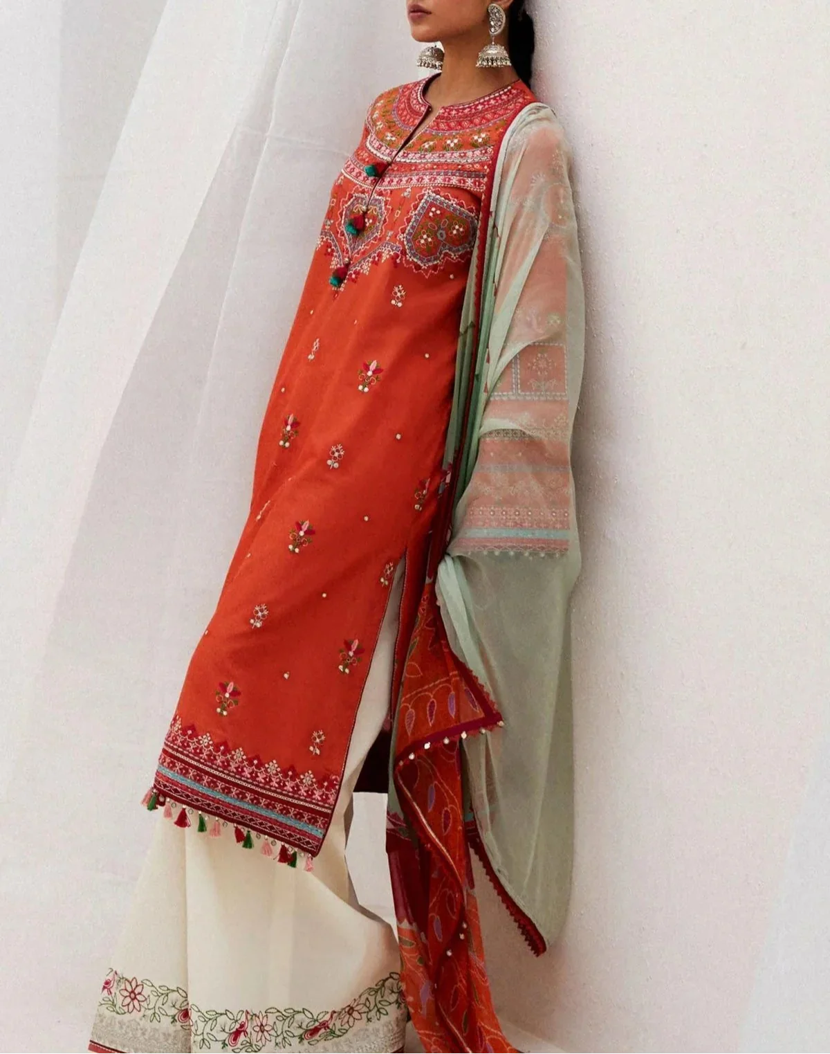 Grace Z(W609)- Stitched Embroidered 3pc Marina Dress With Printed Shawl.