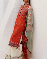 Grace Z(W609)- Stitched Embroidered 3pc Marina Dress With Printed Shawl.