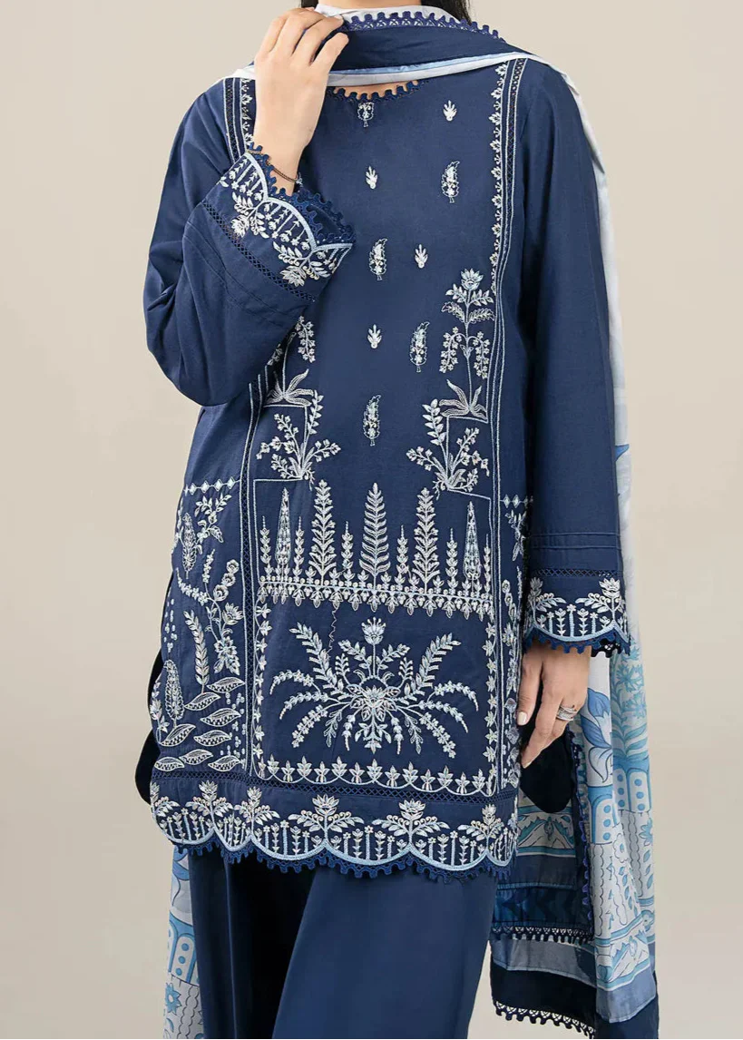 Grace Z-(W718) - Stitched Embroidered 3pc Marina Dress With Printed Shawl