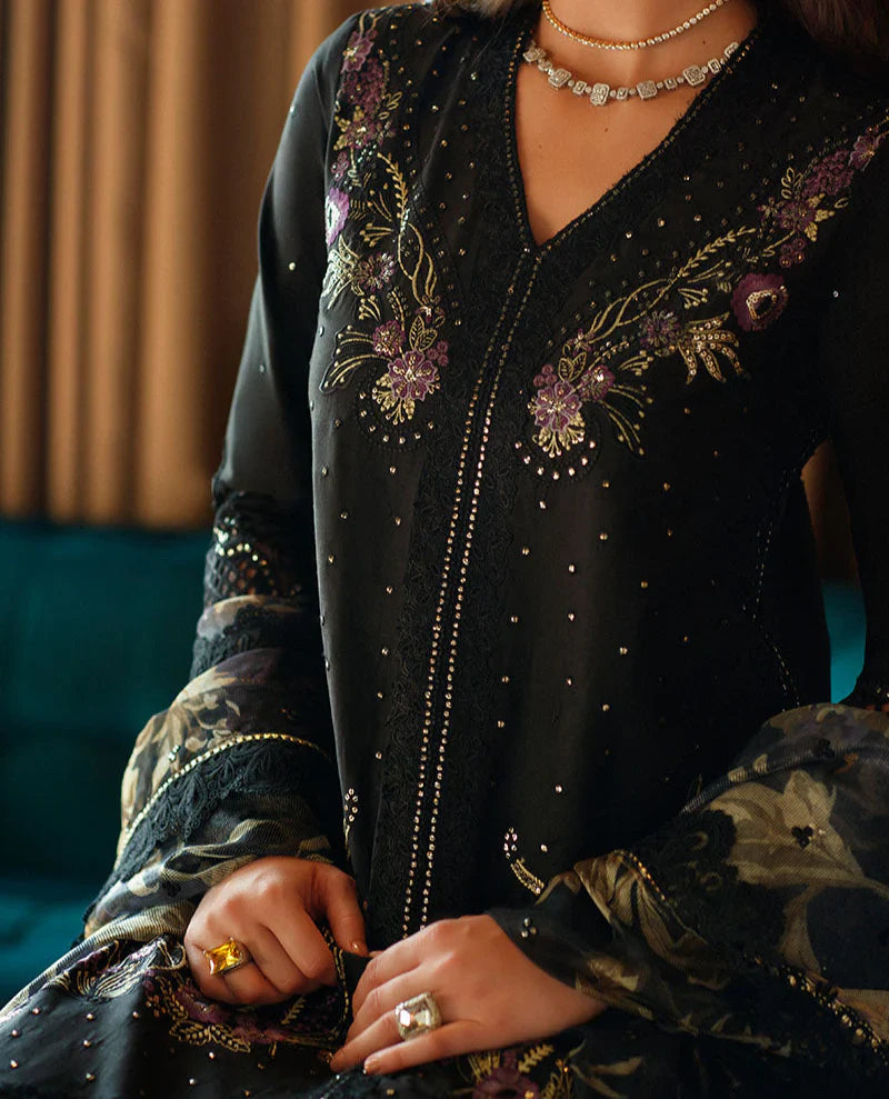Grace Z-(S1251) - Stitched Embroidered Sequence 3pc CUTWORK Lawn Dress With Printed Munar Dupatta.
