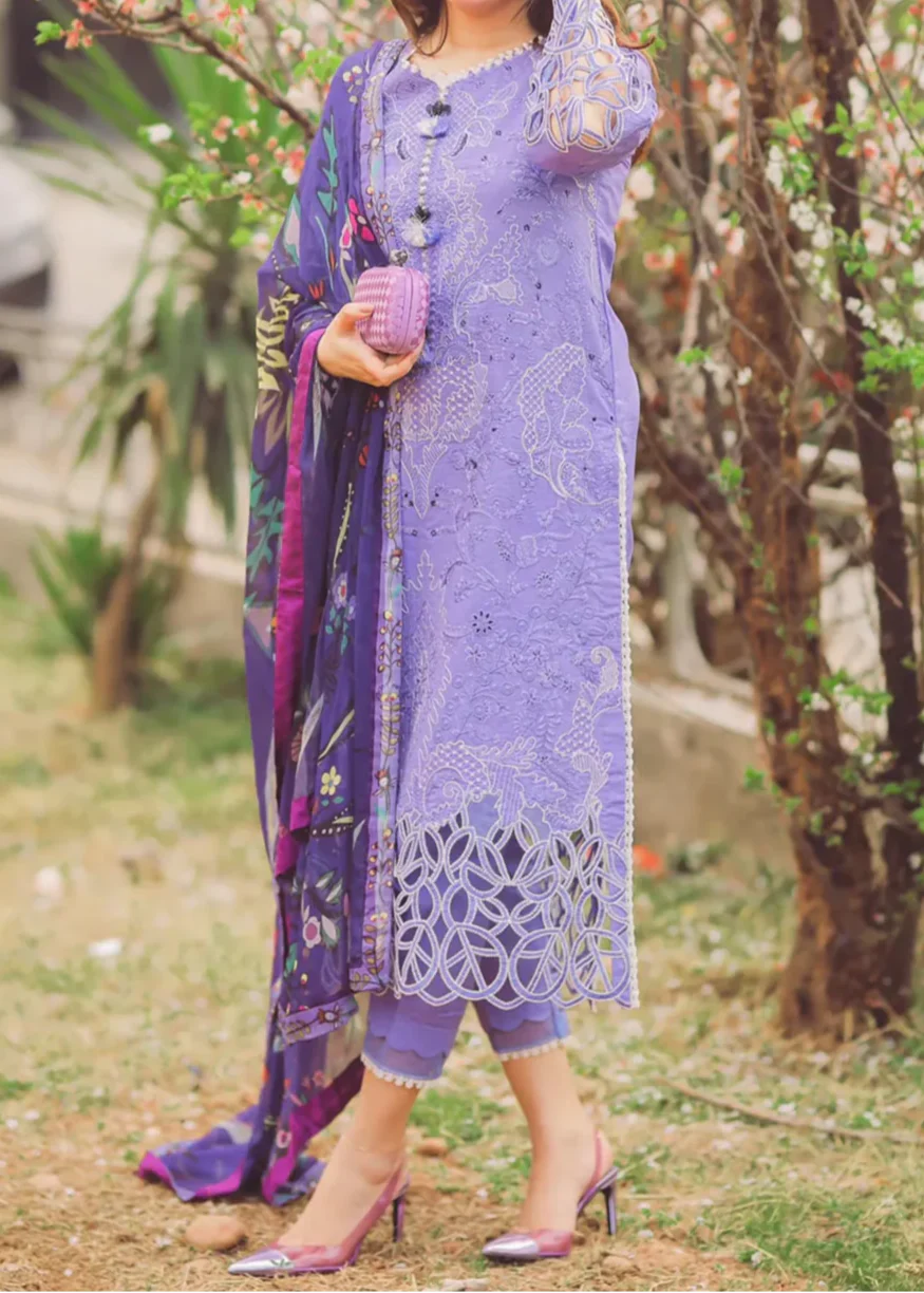 Grace W749-Embroidered 3pc Marina Dress With Printed Shawl.
