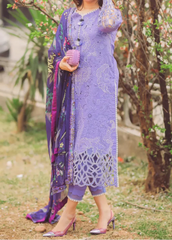 Grace W749-Embroidered 3pc Marina Dress With Printed Shawl.