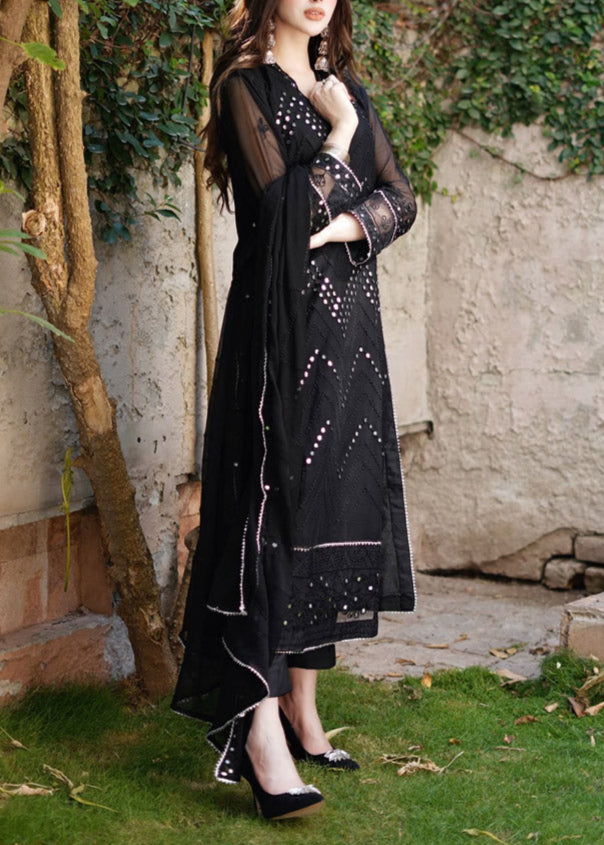 Siyaah – Embroidered Chiffon Unstitched 3Pc Suit