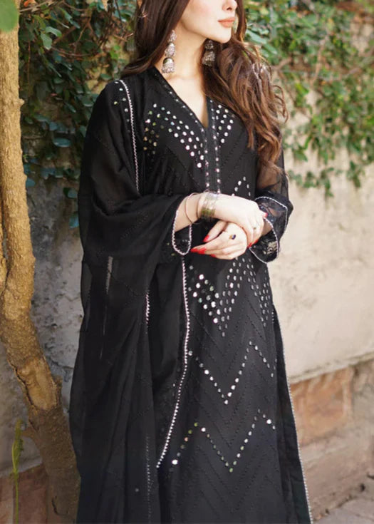 Grace Z-(Siyaah) -Stitched Embroidered chiffon 3Pc Suit