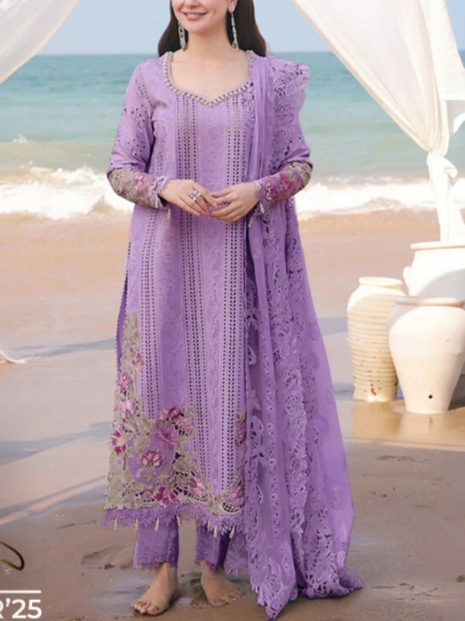 Grace S1092-Embroidered 3pc CHIKANKARI Lawn dress with Embroidered Net Dupatta.