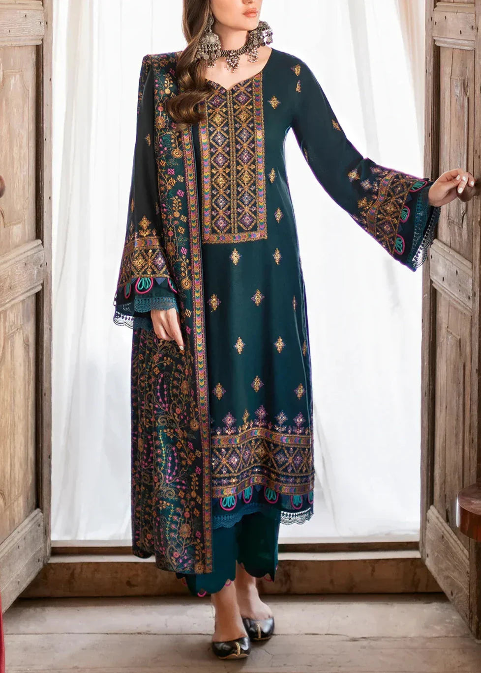 Grace Z-(W531)- Stitched Embroidered 3pc marina dress with Embroidered Marina shawl.