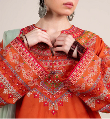 Grace Z(W609)- Stitched Embroidered 3pc Marina Dress With Printed Shawl.