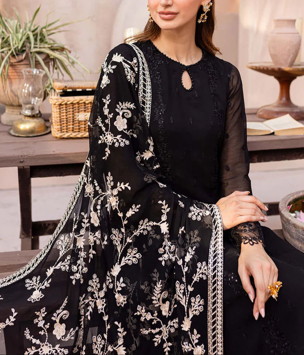 Grace Z(S1219)- Stitched Embroidered 3pc Sequence Chiffon dress with Embroidered Chiffon Dupatta.