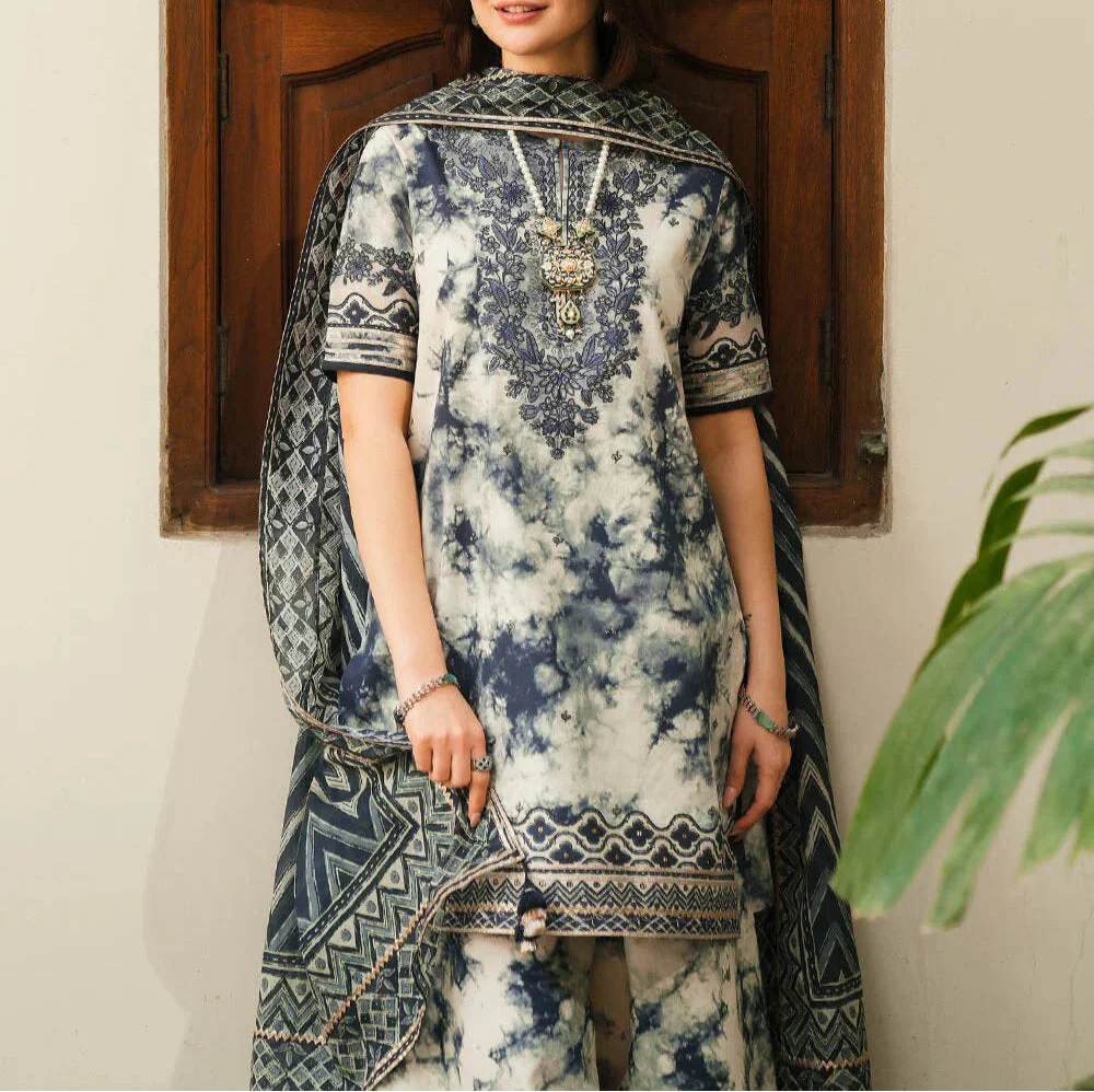 Grace Z(S1218)- Stitched Embroidered 3pc Lawn Dress with Digital Printed Chiffon Dupatta.