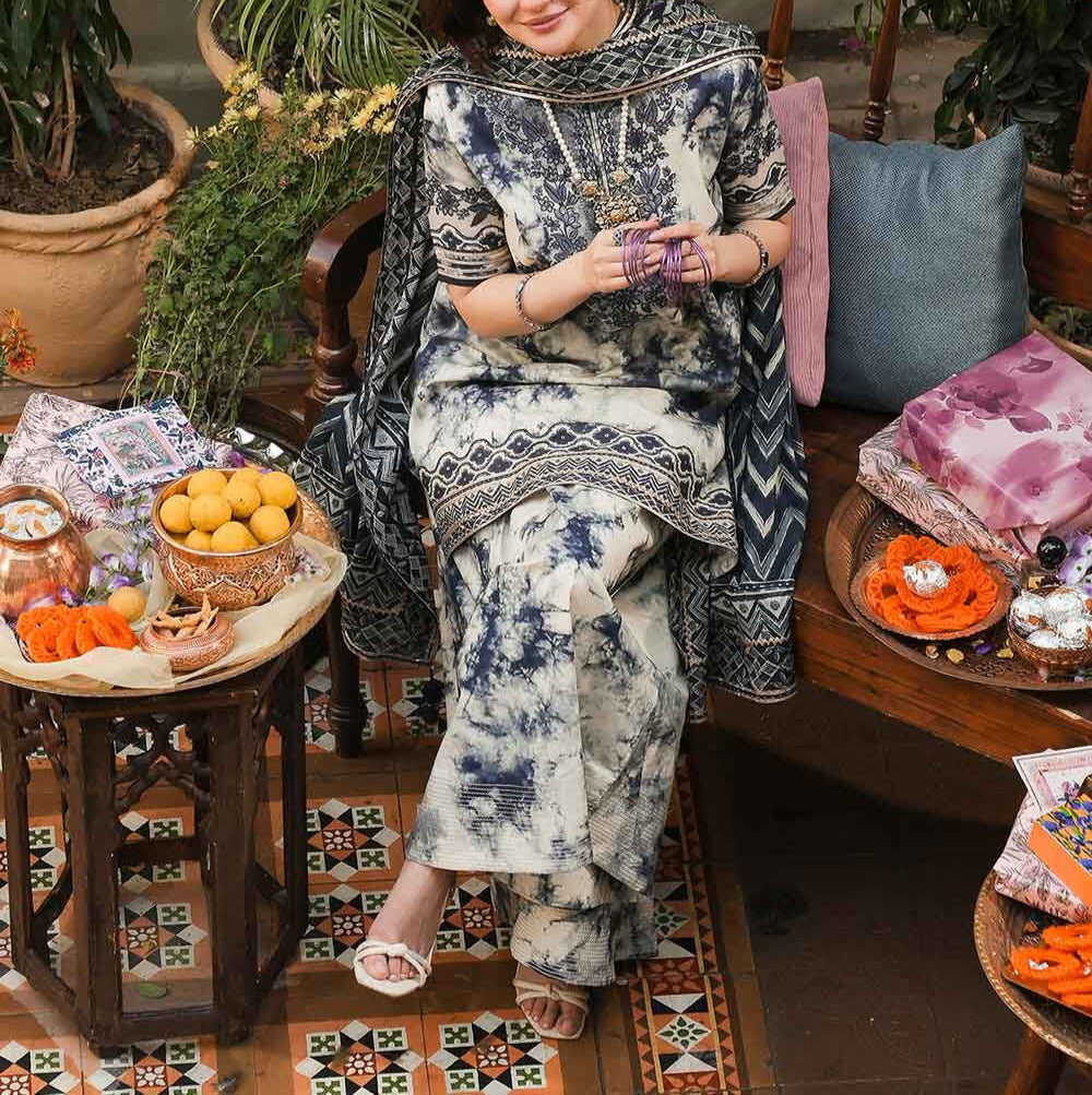 Grace S1218-Embroidered 3pc Lawn Dress with Digital Printed Chiffon Dupatta.