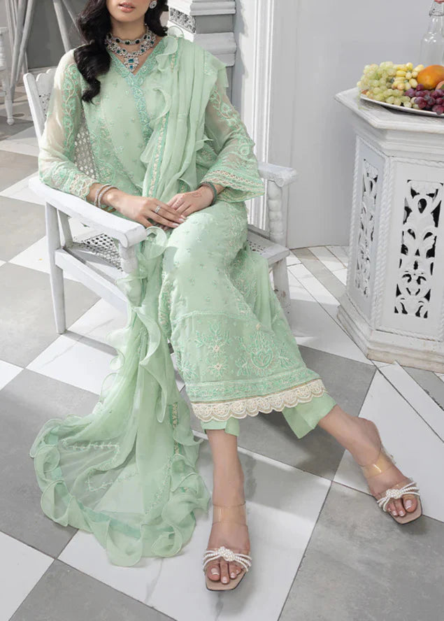 Mint Green– Embroidered Chiffon Unstitched 3Pc Suit.