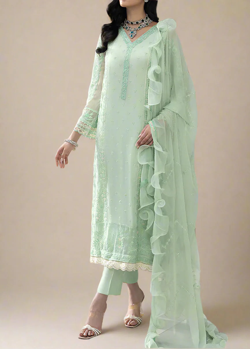 Mint Green– Embroidered Chiffon Unstitched 3Pc Suit.