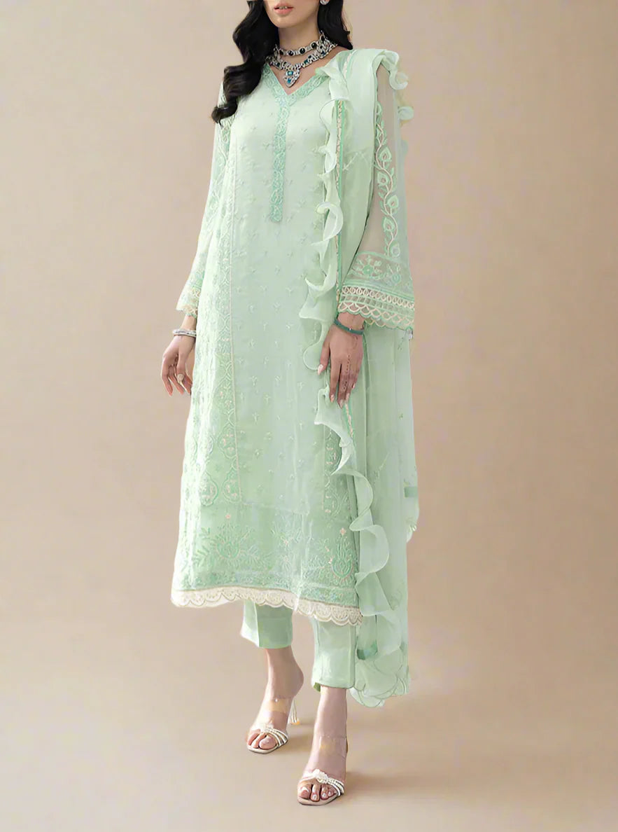Grace Z-(Mint Green) -Stitched Embroidered chiffon 3Pc Suit
