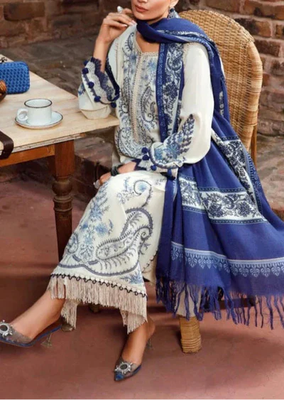 Grace Z-(W604)- Stitched Embroidered 3pc khaddar Dress With Printed shawl.