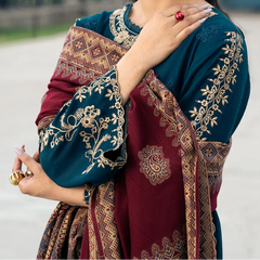 Grace Z-(W716) - Stitched Embroidered CHIKANKARI 3pc Marina Dress With Printed Shawl