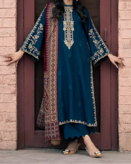 Grace W716-Embroidered CHIKANKARI 3pc Marina Dress With Printed Shawl