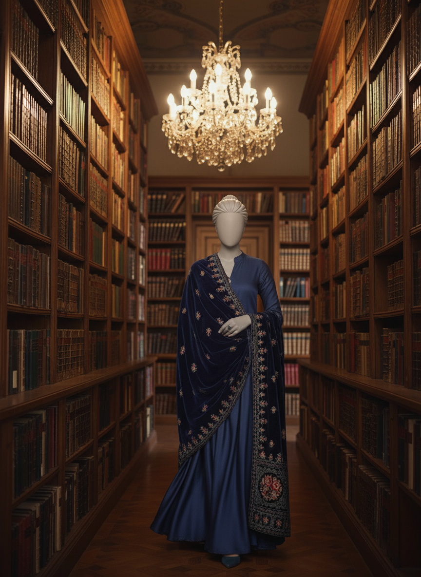 Victorian Range-Embroidered fine Quality Velvet Blue Shawl