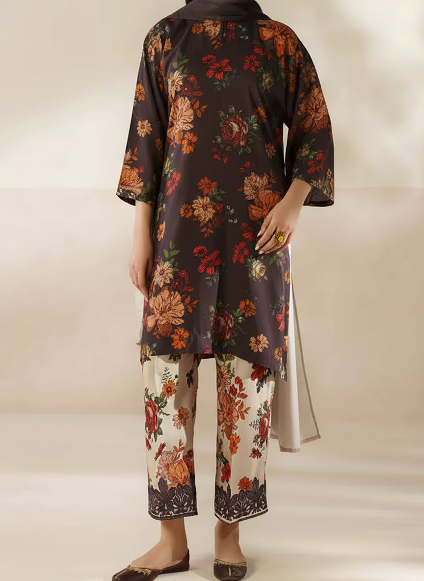 Grace W782 - Digital Printed 3pc Karandi Dress With Digital Printed Karandi Shawl.