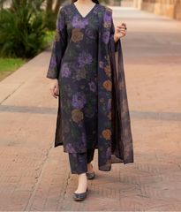 Grace W836 - Digital Printed 3pc Karandi Dress With Digital Printed Karandi Shawl.