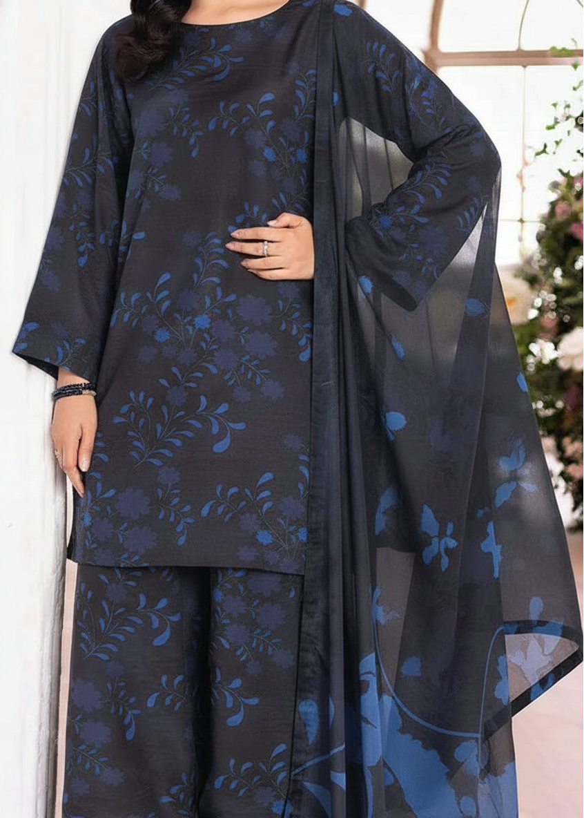 Grace W909 - Digital Printed 3pc Karandi Dress With Digital Printed Karandi Shawl.