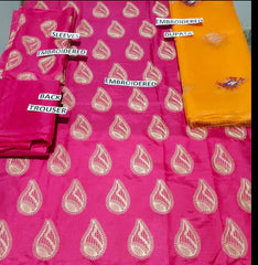 Grace W337-Embroidered 3pc Kataan Silk dress With Embroidered Organza dupatta.