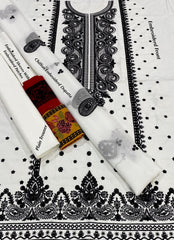 Grace W63 - Embroidered 3pc linen dress with embroidered chiffon dupatta.