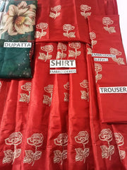 Grace W245- Embroidered 3pc Kataan Silk dress With Printed organza dupatta.